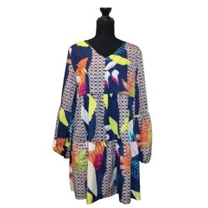 Tiered Mini Dress Women  Multi Color Good Tropical Puff Sleeve